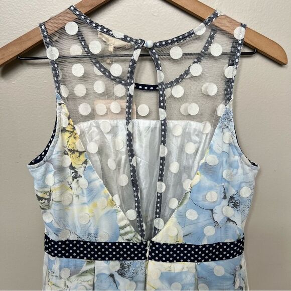 RYU Anthropologie Tulle Fit and Flare Floral Dress Mesh Polka Dot Overlay NWT - Picture 6 of 13